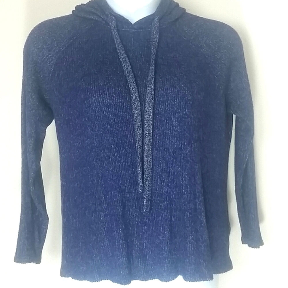 Kenneth Cole Sweater top long sleeve drawstring Hoodie stretchy blue Large